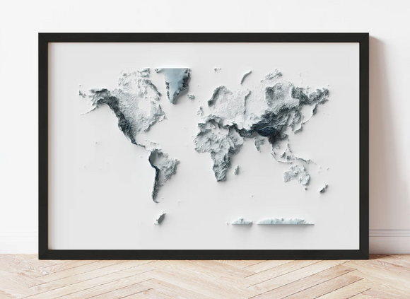 Mapa Mundi alturas 3d | Con o sin marco | Mapas 3d | Mapas del Sur