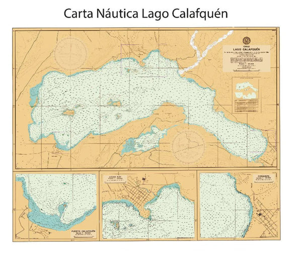 Carta Náutica Lago Calafquén 70x60 | Carta Náutica | Con o sin marco | Mapas del Sur