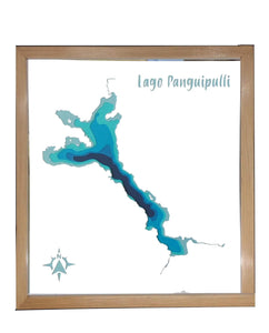 Lago Panguipulli Profundidad 25x30 cm | con marco | Maqueta profundidad | Mapas del Sur