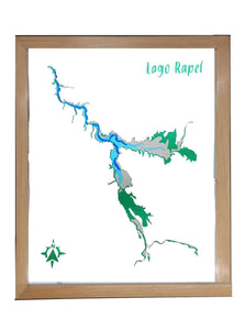 Lago Rapel Profundidad 25x30cm | con marco | Maqueta profundidad | Mapas del Sur