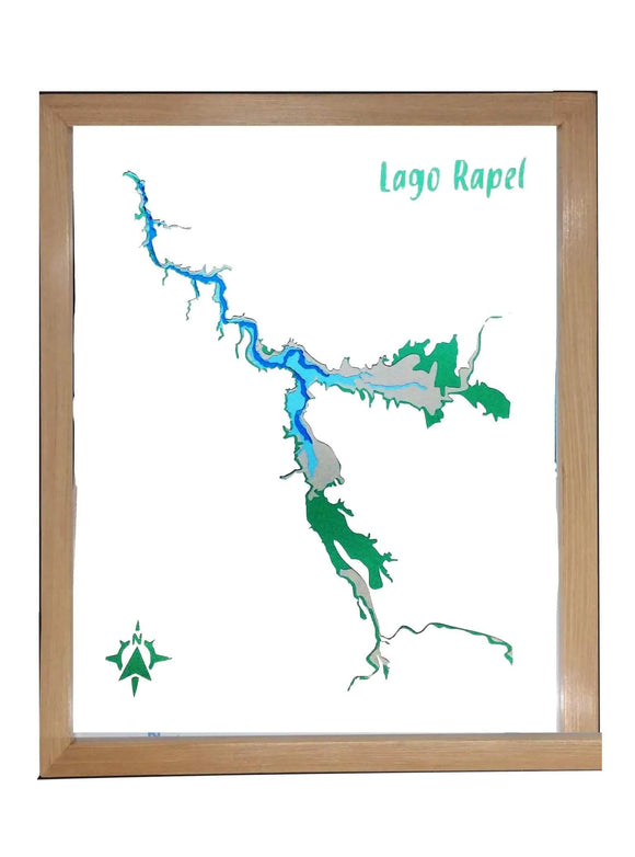 Lago Rapel Profundidad 25x30cm | con marco | Maqueta profundidad | Mapas del Sur