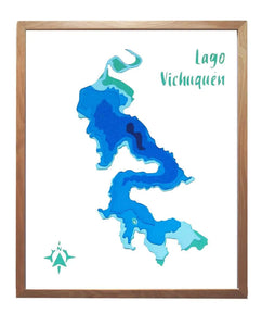 Lago Vichuquen profundidad 25x30cm | con marco | Maqueta profundidad | Mapas del Sur