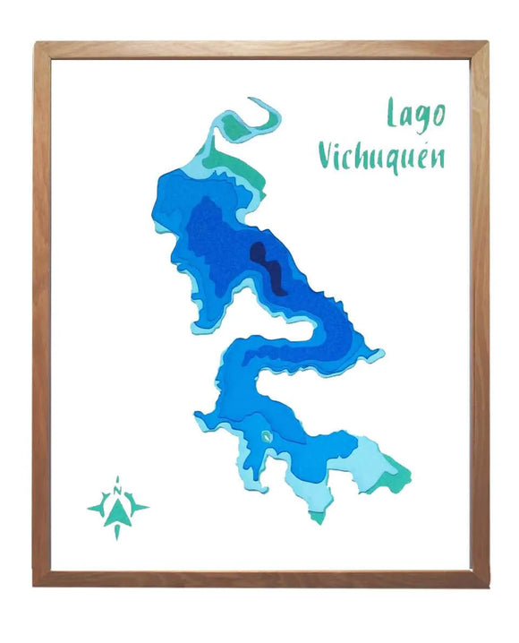 Lago Vichuquen profundidad 25x30cm | con marco | Maqueta profundidad | Mapas del Sur