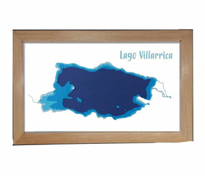 Lago Villarrica Profundidad 30x20 cm | con marco | Maqueta profundidad | Mapas del Sur