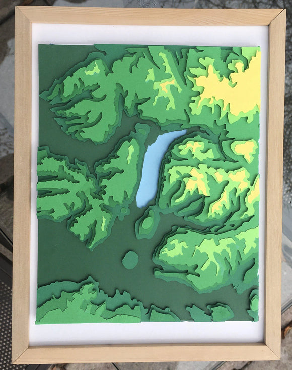 Mapa altura lago Caburgua 20x30 | Mapa Maqueta altura | Mapas del Sur