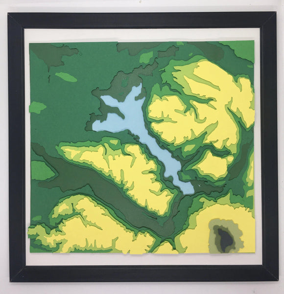Mapa maqueta alturas Panguipulli 30x30 cm | con marco negro | Mapa Maqueta altura | Mapas del Sur